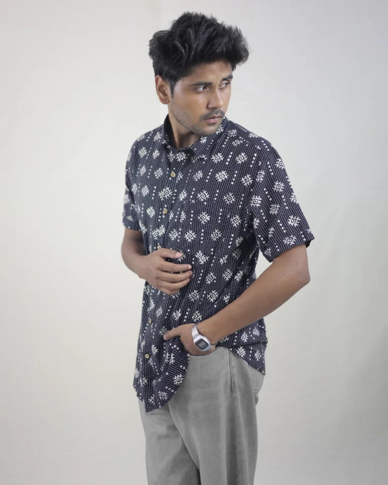 Vaira Hand Block Dabu Kantha Cotton Shirt