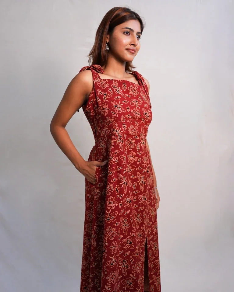 Roselle Hand Block Ajrak Cotton Dress