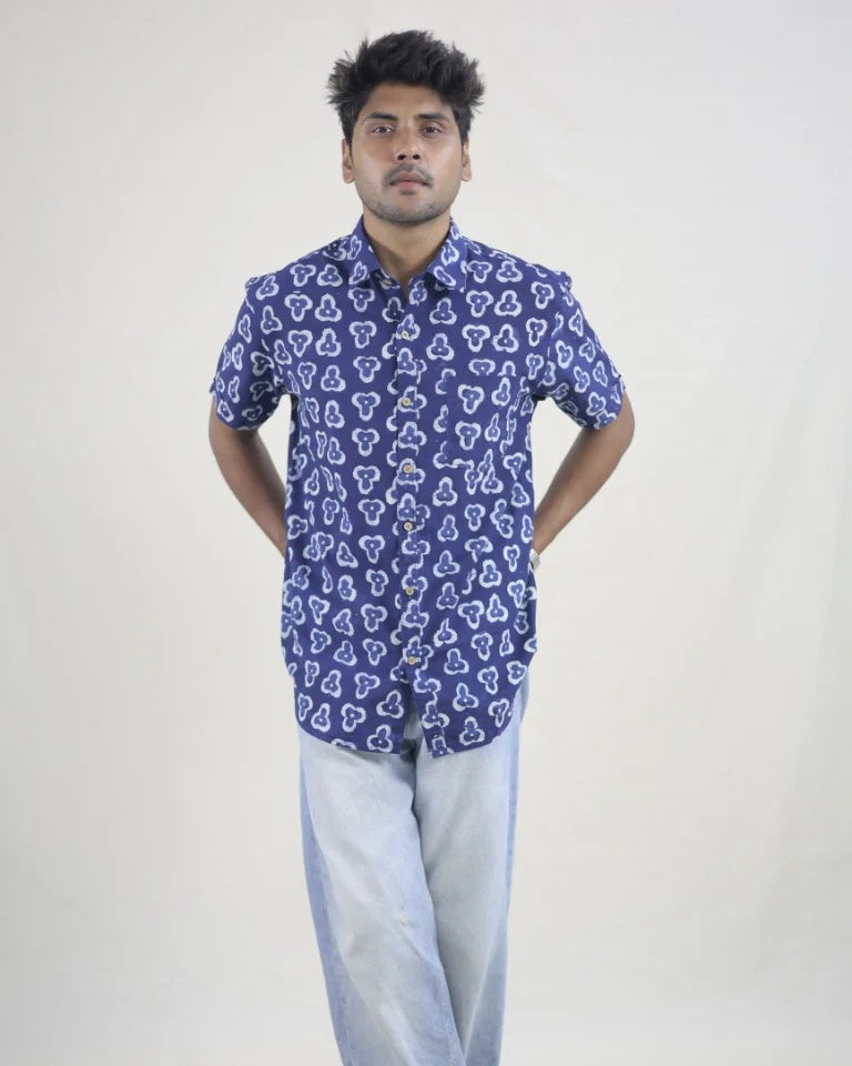 Neer Hand Block Indigo Cotton Shirt