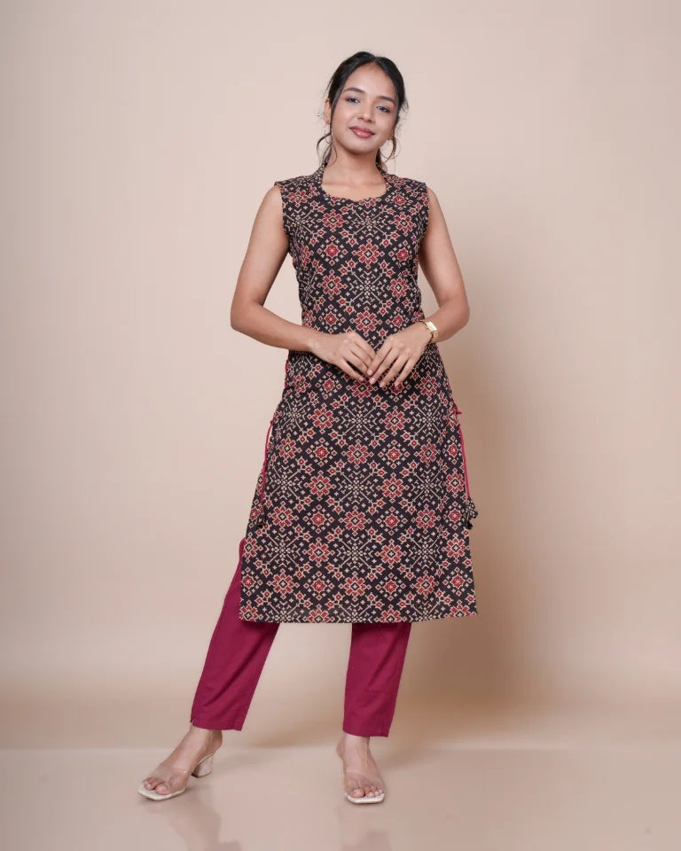 Ajrakh Print Straight Cut Kurti â€“ Three Quarter View
