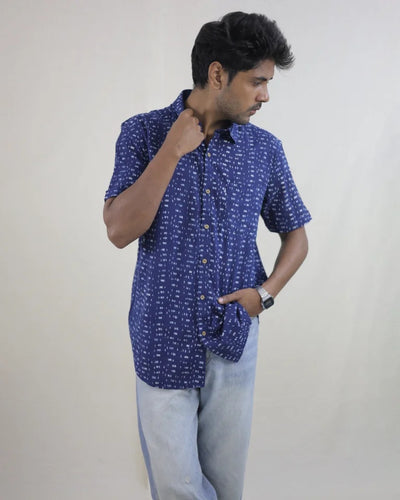Niran Hand Block Indigo Cotton Shirt