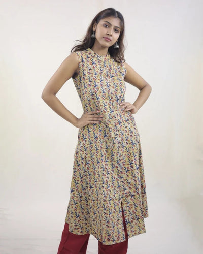 Tishaa Hand Block Kalamkari Cotton A-Line Umbrella