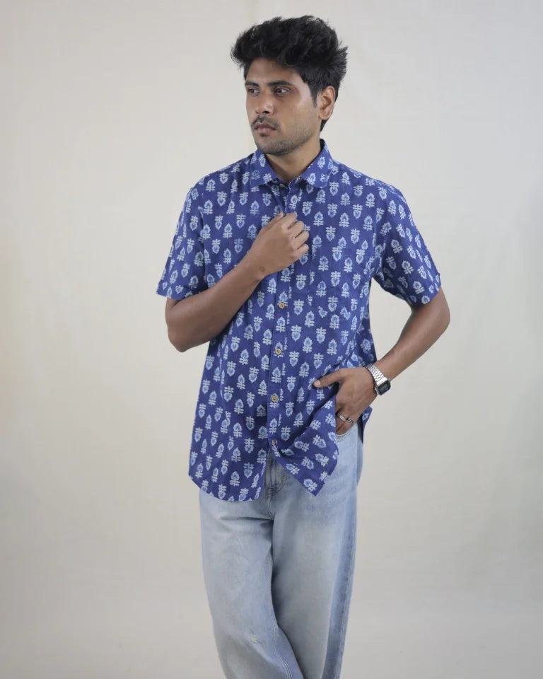 Nilan Hand Block Indigo Cotton Shirt
