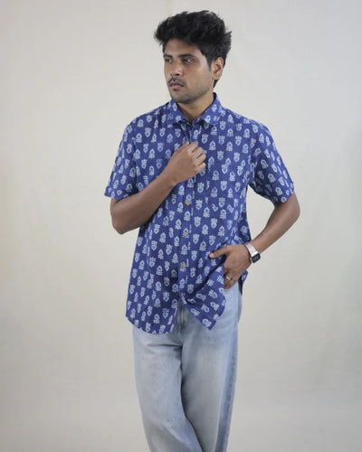 Nilan Hand Block Indigo Cotton Shirt