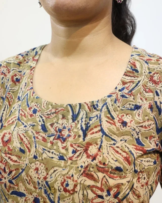 Fluera Hand Block Kalamkari Cotton Dress
