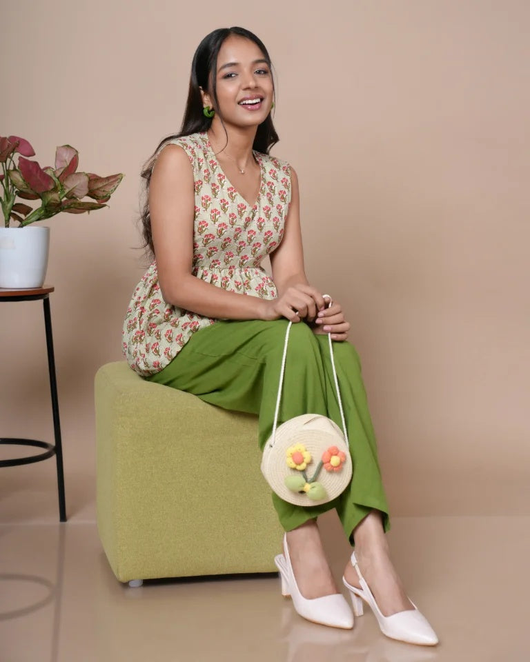 Kantha Print Cotton Peplum Top â€“ Side View