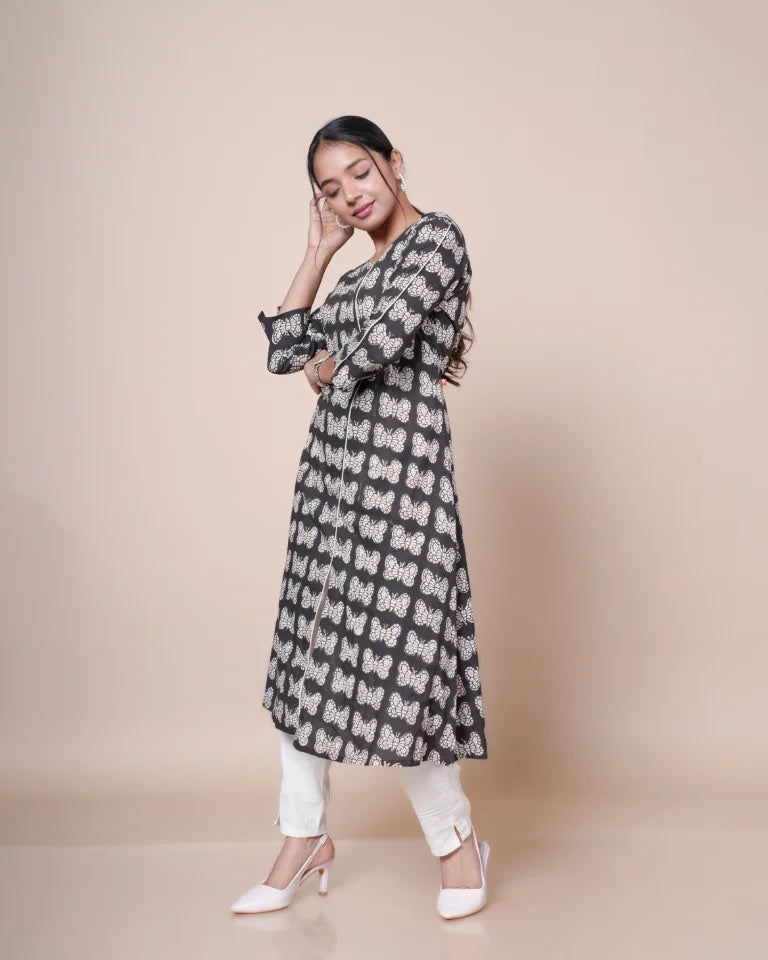 Bagru Hand Block Print Cotton Kurti – Side View
