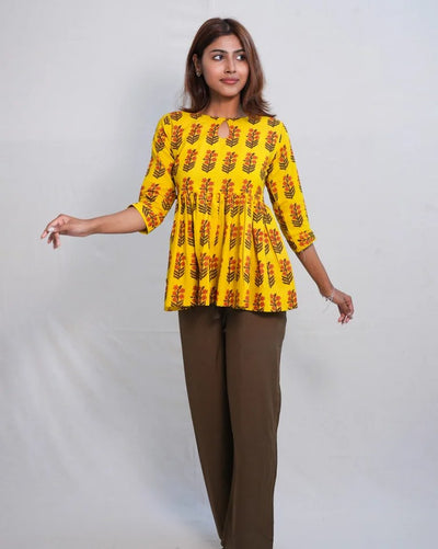 Elaira Hand Block Bagru Cotton Short Top