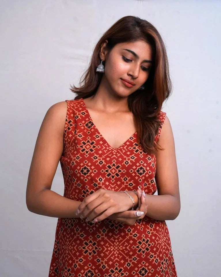 Oraya Hand Block Ajrak Cotton Dress
