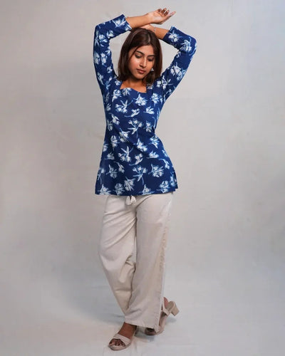 Miraya Hand Block Indigo Cotton Corset