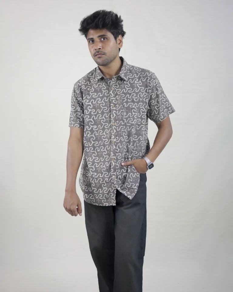 Nilam Hand Block Dabu Kantha Cotton Shirt