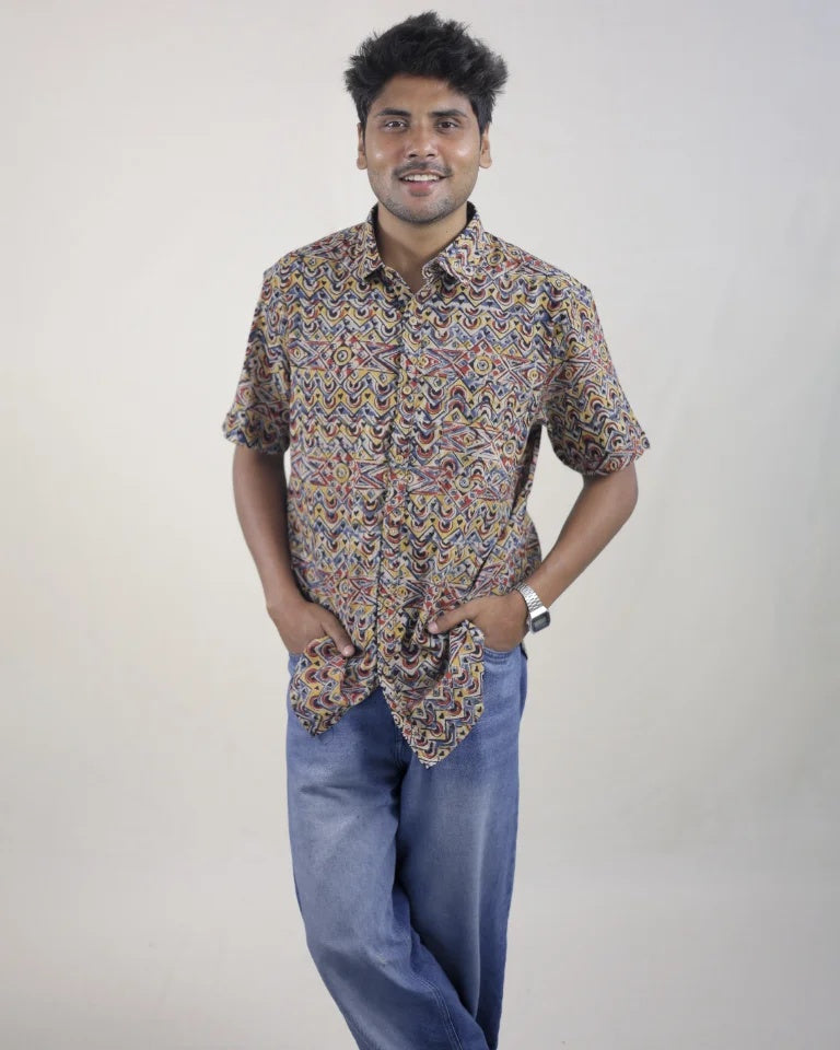 Nira Hand Block Kalamkari Cotton Shirt