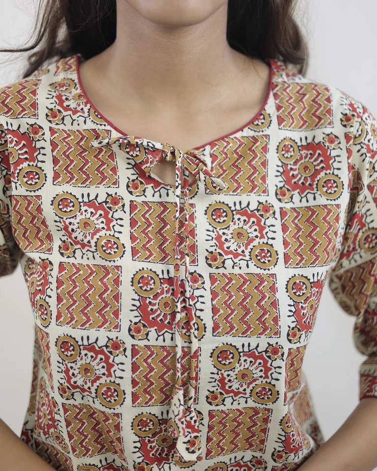 Rivaya Hand Block Bagru Cotton Short Top