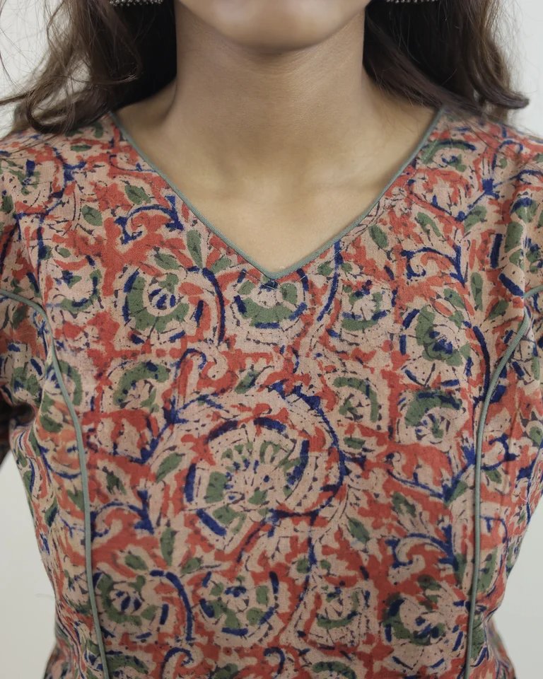 Elaaya Hand Block Kalamkari Cotton Kurti