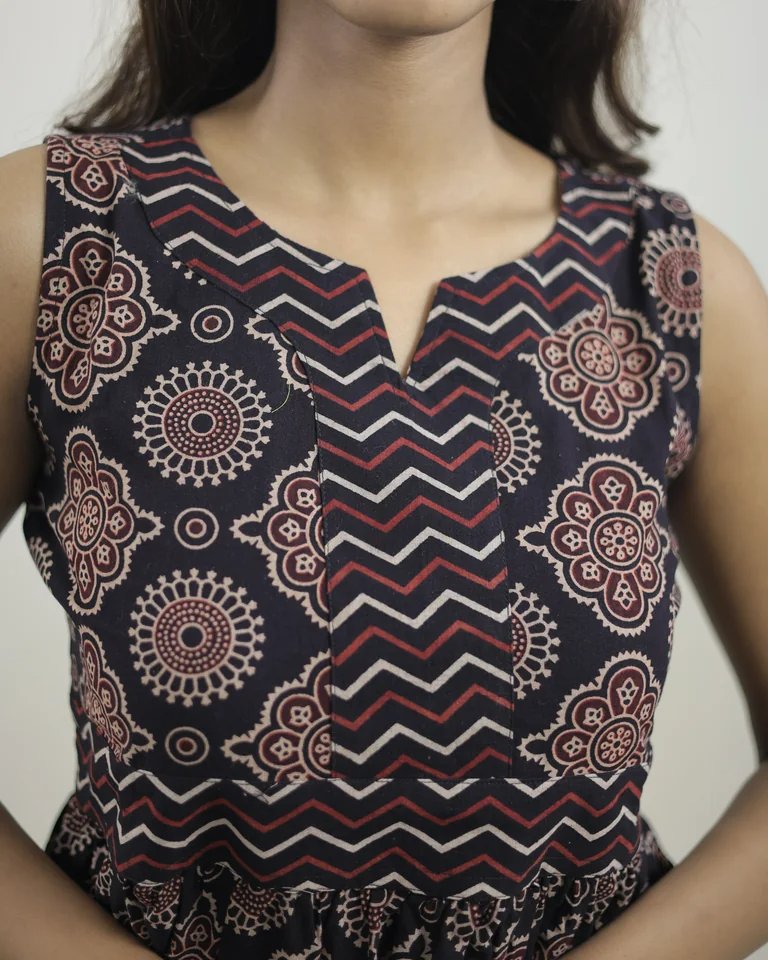 Avira Hand Block Ajrak Cotton Dress