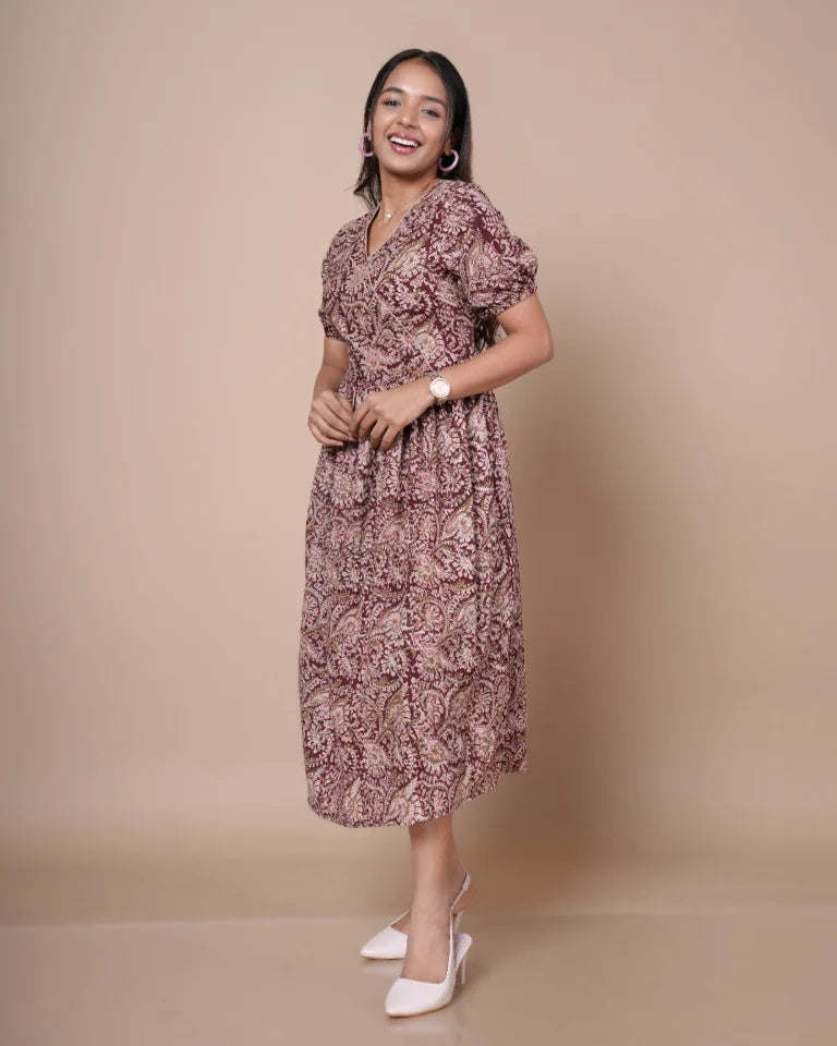 Elora Hand Block Kalamkari Cotton Dress
