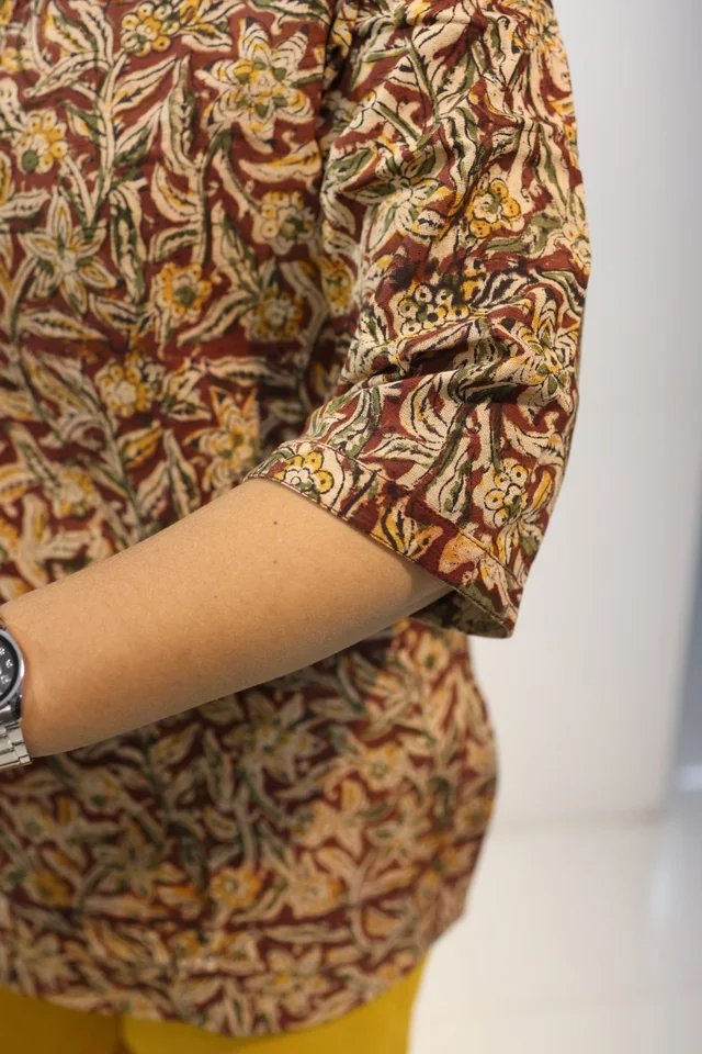 Rivaya Hand Block Kalamkari Cotton Short Top