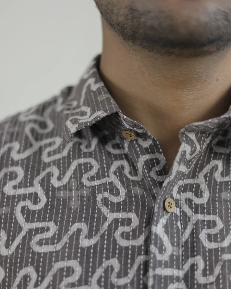 Nilam Hand Block Dabu Kantha Cotton Shirt