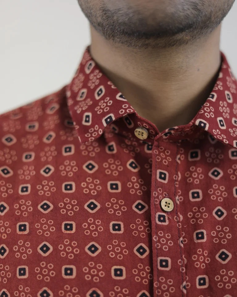 Niram Hand Block Ajrak Cotton Shirt