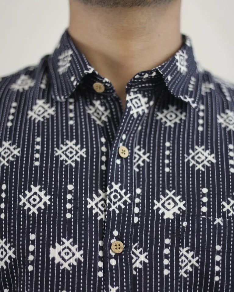 Vaira Hand Block Dabu Kantha Cotton Shirt