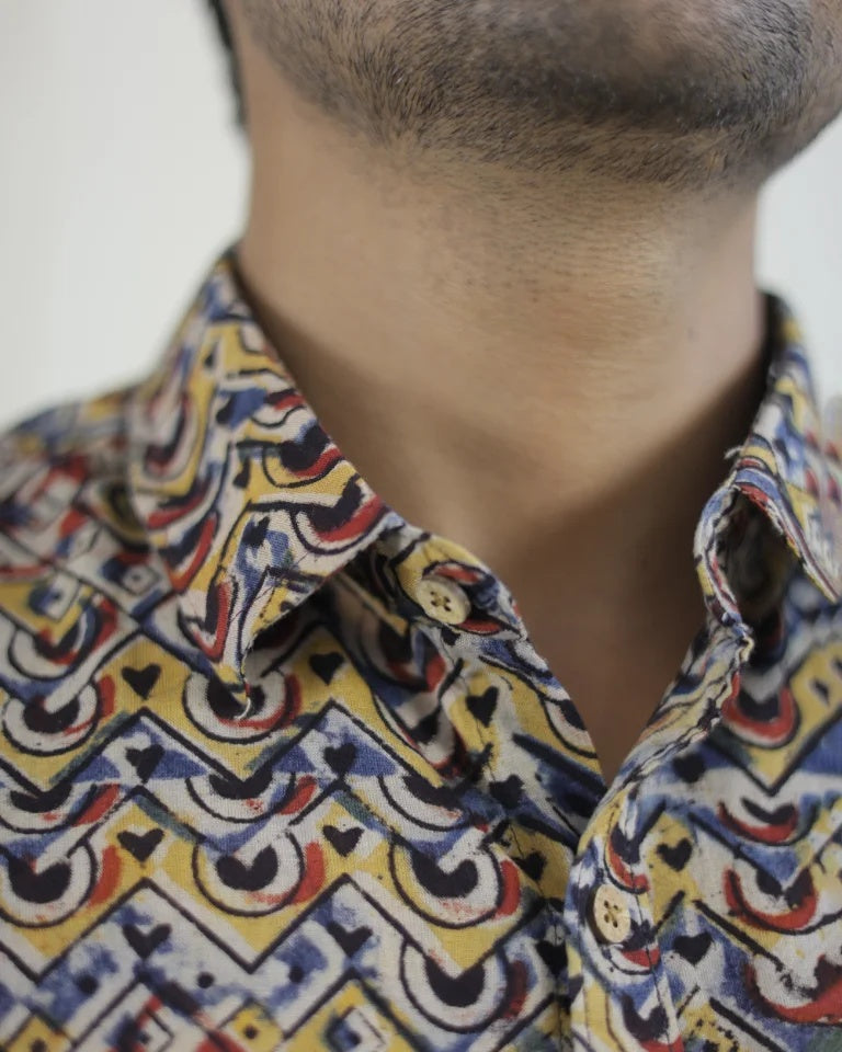 Nira Hand Block Kalamkari Cotton Shirt