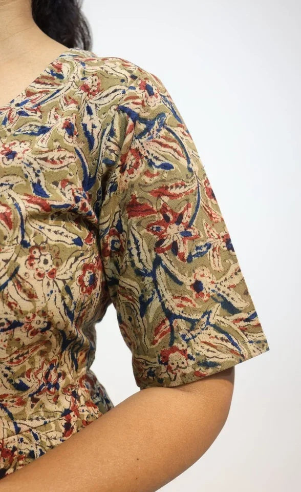 Fluera Hand Block Kalamkari Cotton Dress