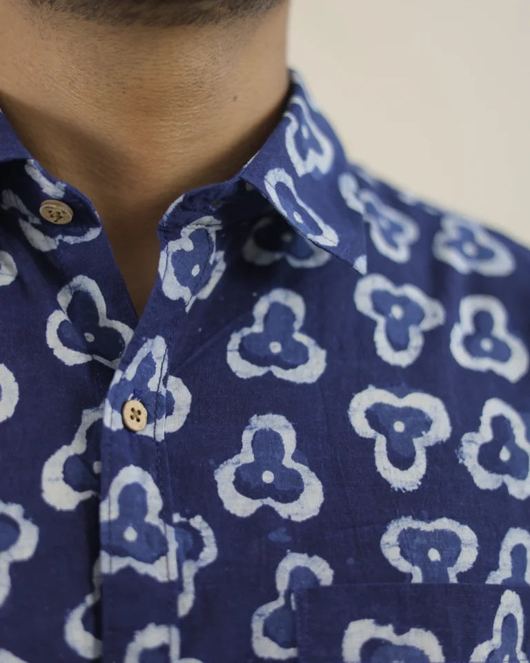Neer Hand Block Indigo Cotton Shirt