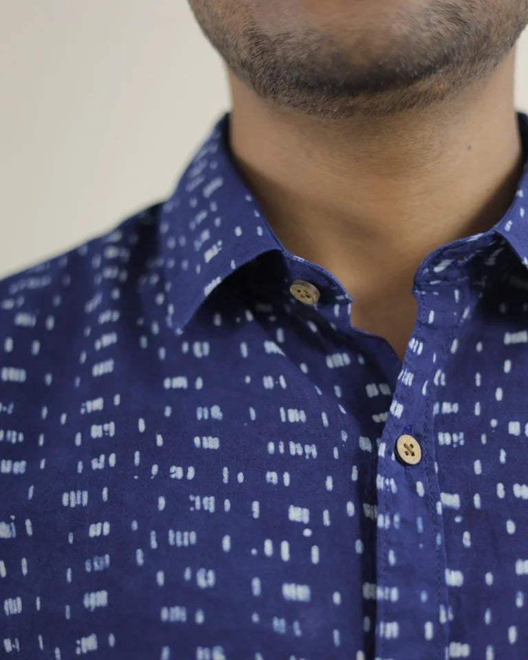 Niran Hand Block Indigo Cotton Shirt
