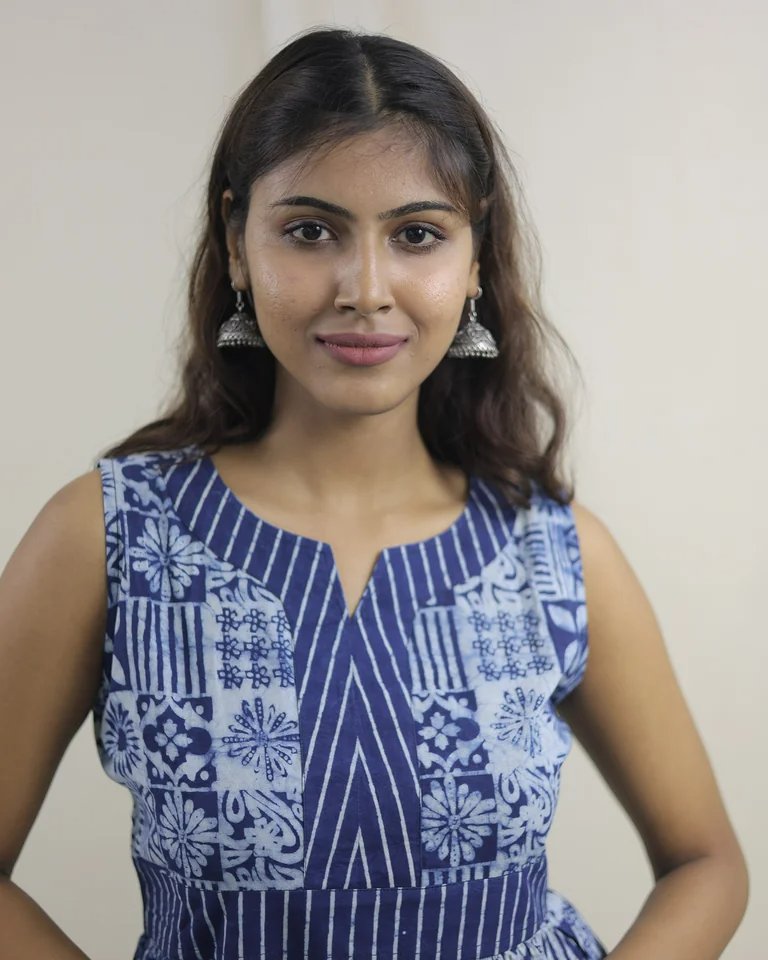 Avira Hand Block Indigo Cotton Dress