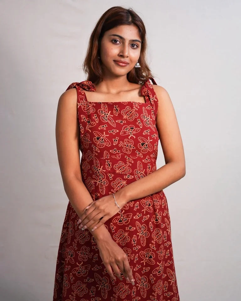 Roselle Hand Block Ajrak Cotton Dress