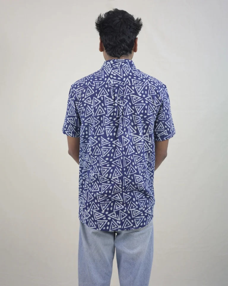 Neel Hand Block Indigo Kantha Cotton Shirt