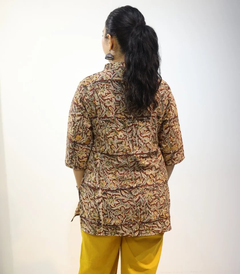 Rivaya Hand Block Kalamkari Cotton Short Top
