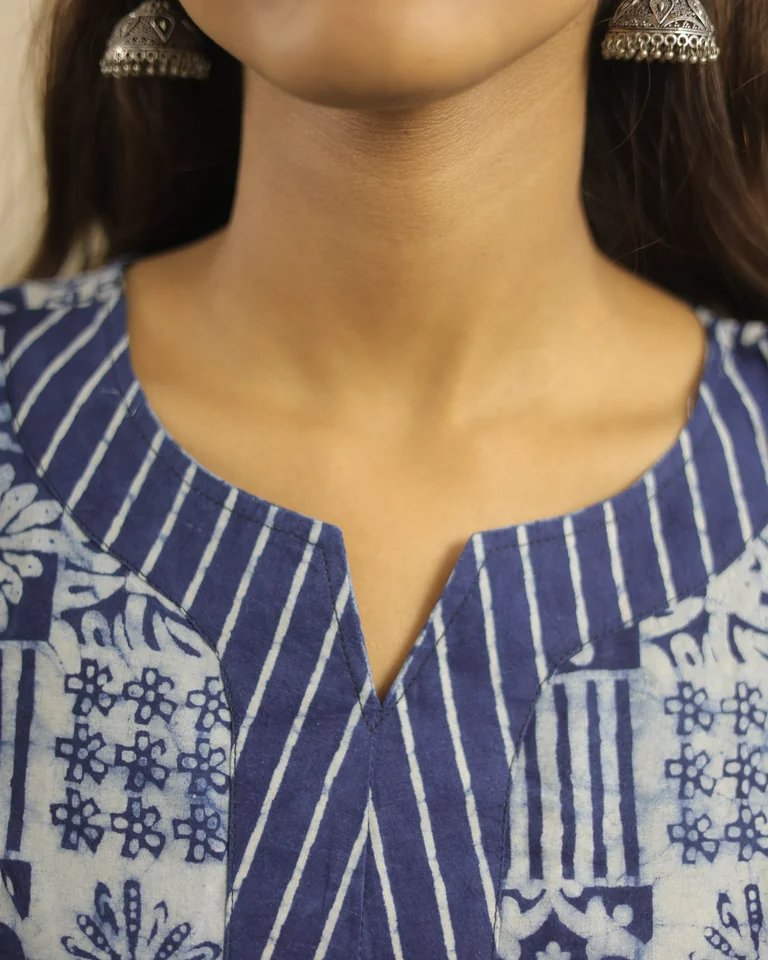 Avira Hand Block Indigo Cotton Dress