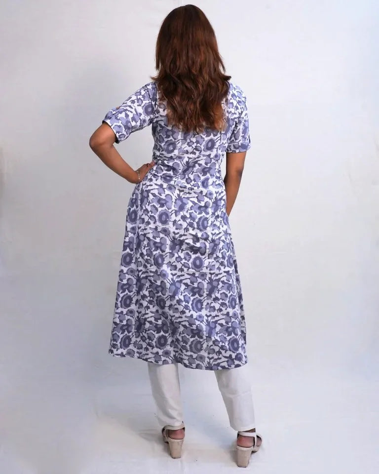 Zyra Hand Block Dabu Cotton A-Line Umbrella