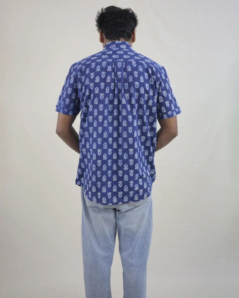 Nilan Hand Block Indigo Cotton Shirt