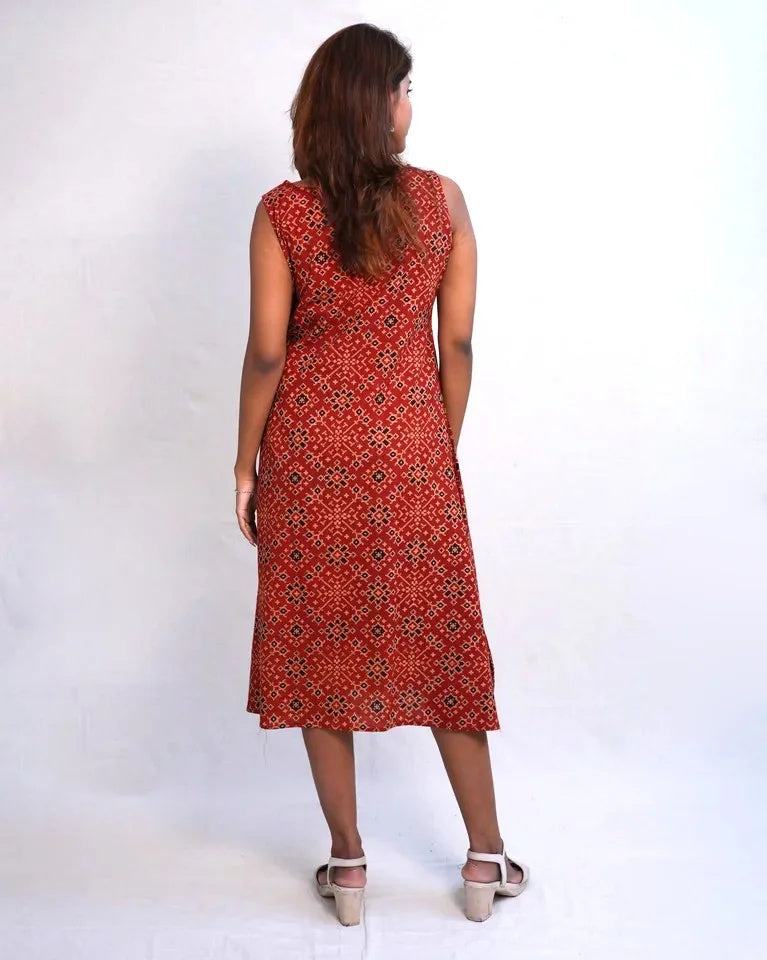 Oraya Hand Block Ajrak Cotton Dress