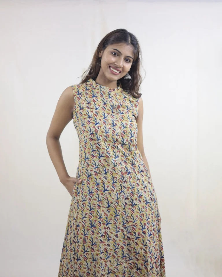 Tishaa Hand Block Kalamkari Cotton A-Line Umbrella