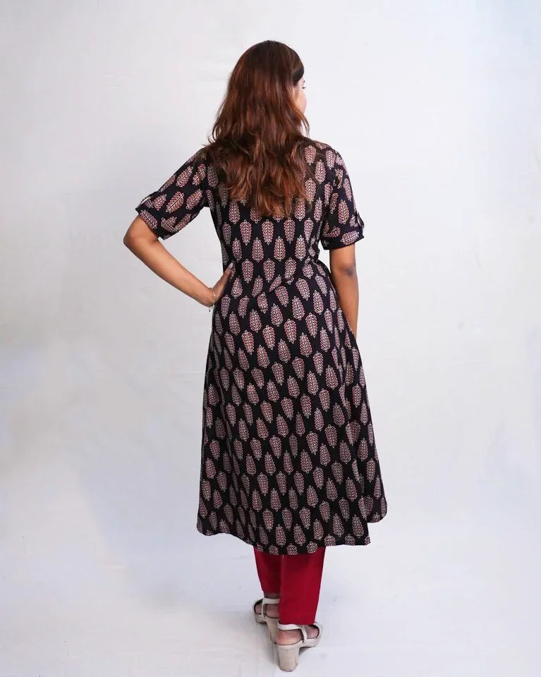 Zyra Hand Block Ajrak Cotton A-Line Umbrella