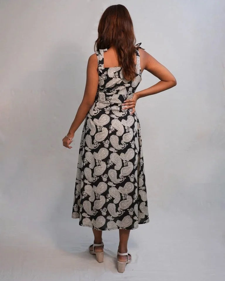 Roselle Hand Block Bagru Cotton Dress