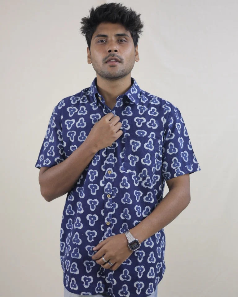 Neer Hand Block Indigo Cotton Shirt