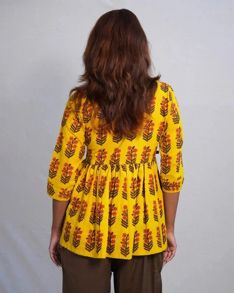 Elaira Hand Block Bagru Cotton Short Top