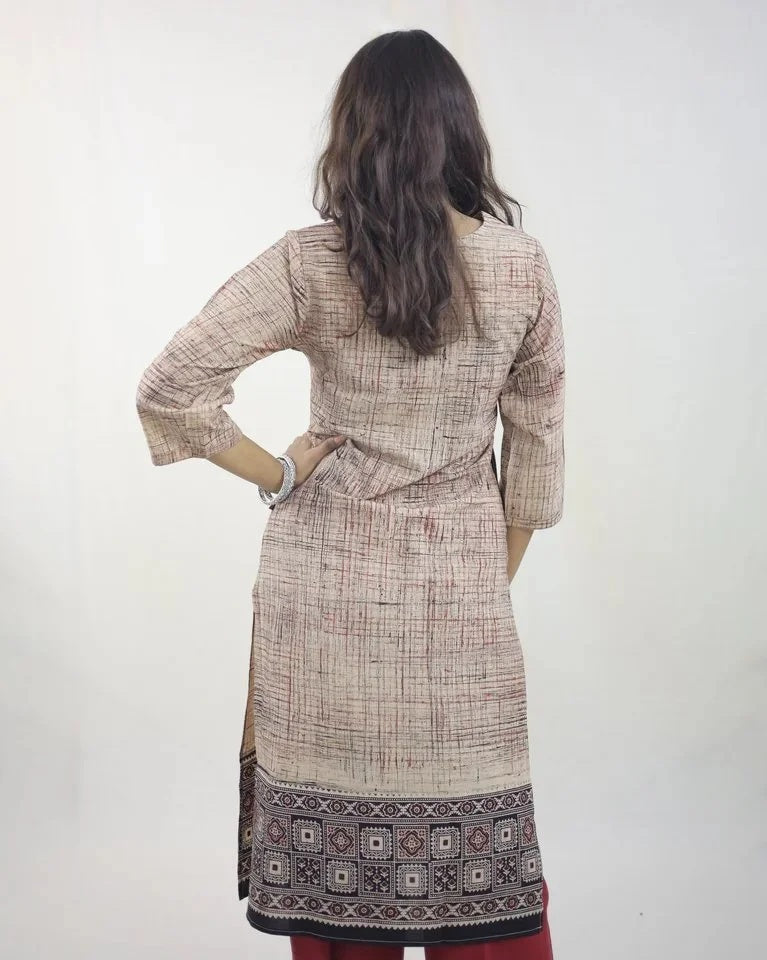 Eshari Hand Block Ajrak Brush Print Cotton Kurti