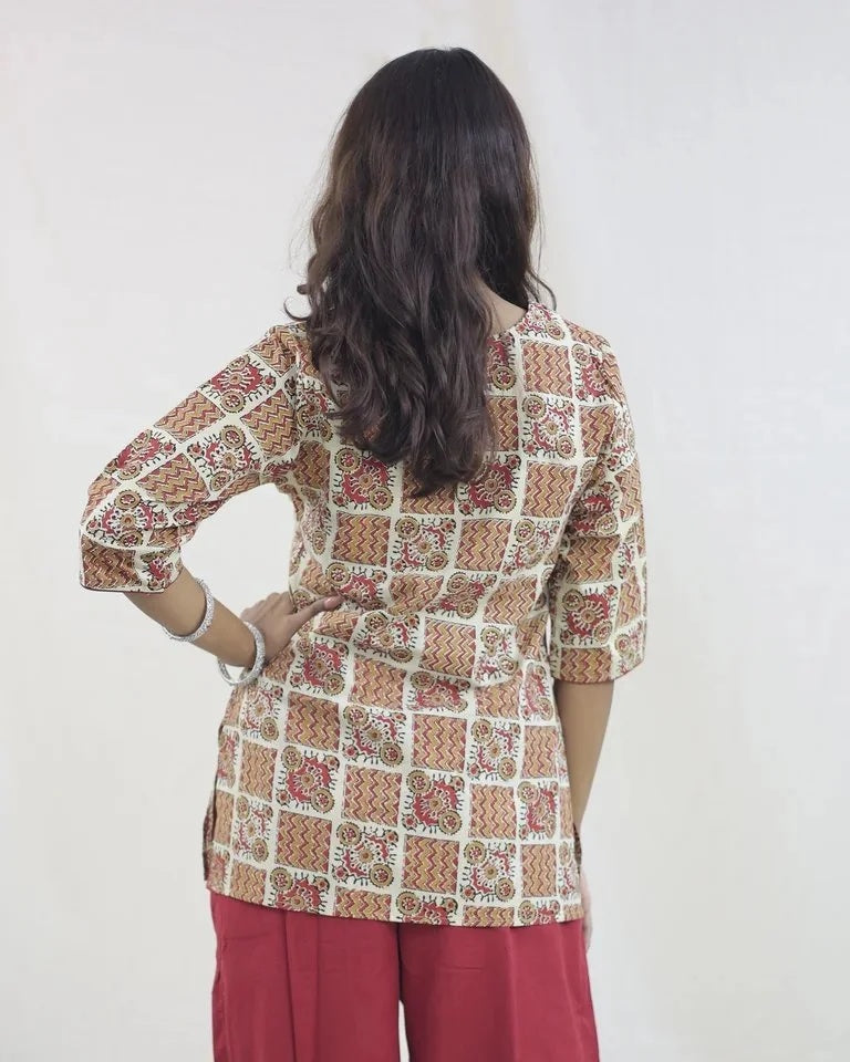 Rivaya Hand Block Bagru Cotton Short Top