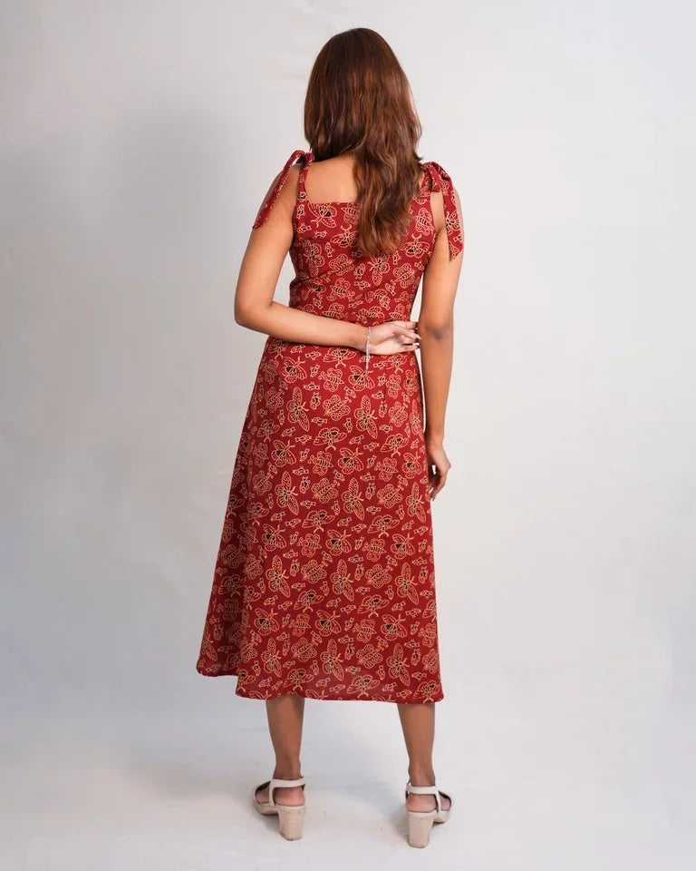 Roselle Hand Block Ajrak Cotton Dress