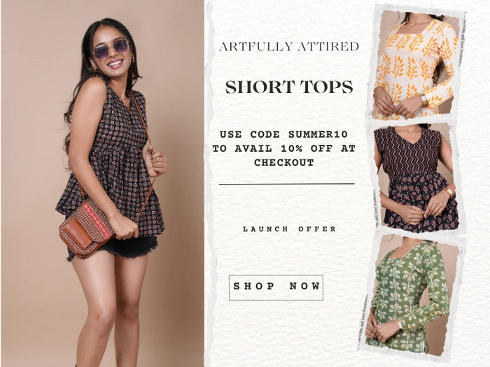 Pure Cotton Handblock Print Short Tops for Women – Modern Casual Wear India